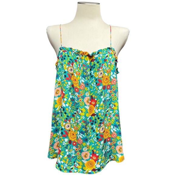 LOFT Floral Sleeveless Tank Top Green Yellow Blue Large - Picture 1 of 6